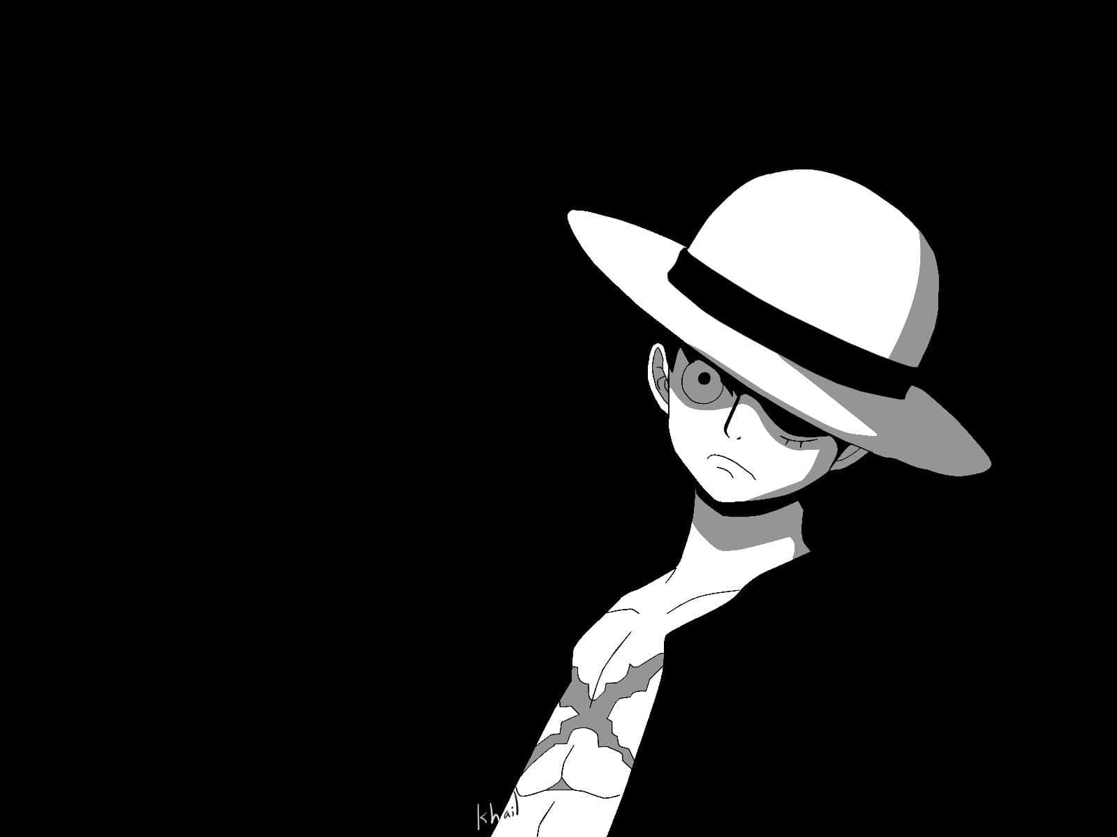 Luffy from One Piece in a Stylish Black and White Portrait Wallpaper