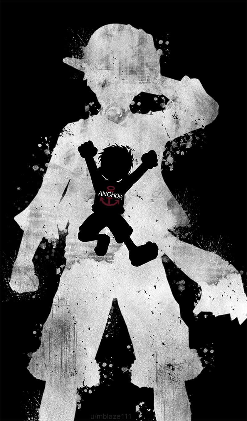 En kraftig pirat - Luffy sort & hvid Wallpaper