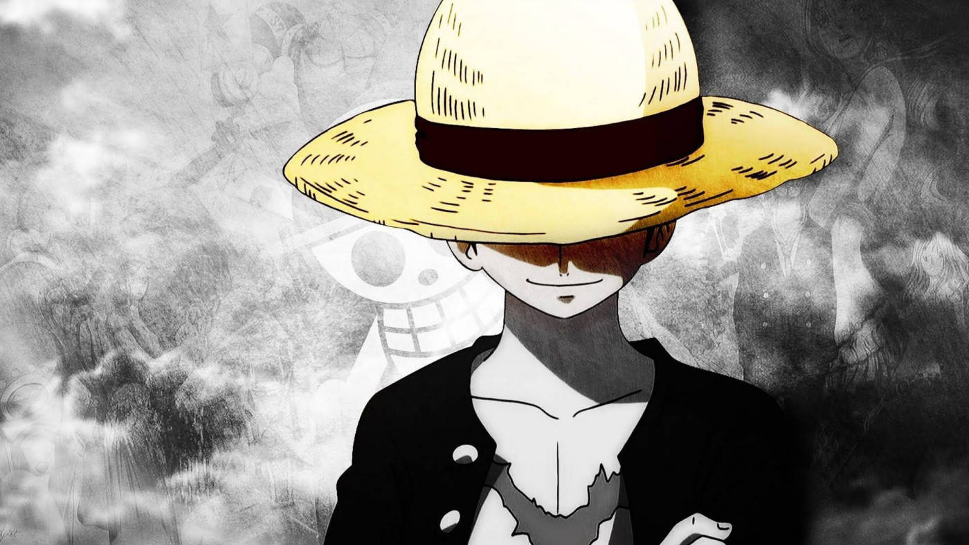 Luffy Black And White With Colored Hat Wallpaper