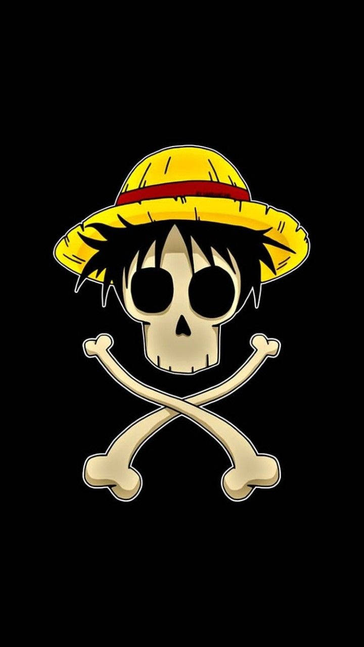 Luffy Black Backdrop Skull And Straw Hat Wallpaper