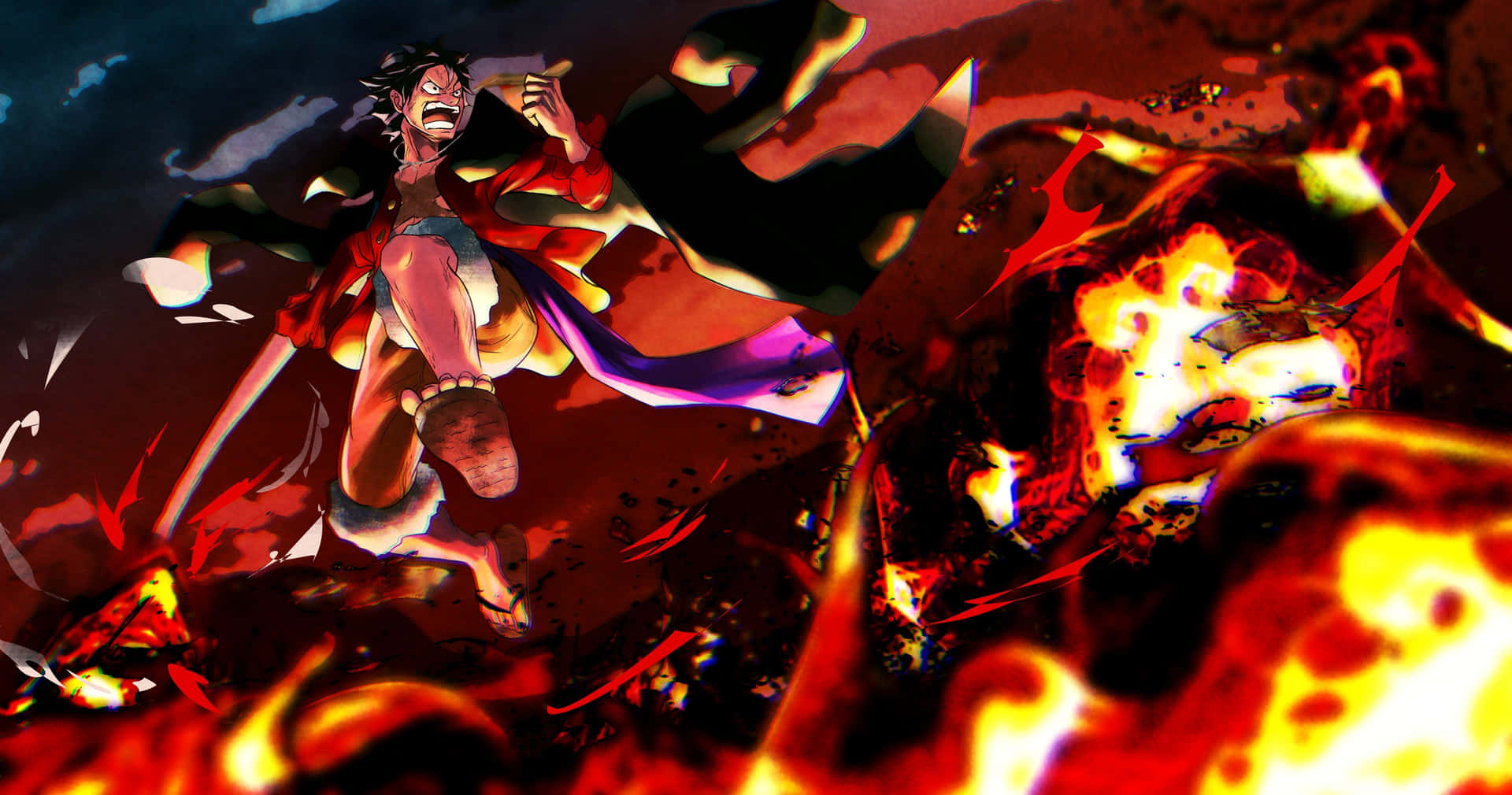 Luffy_ Epic_ Battle_ Fire_ Background Wallpaper