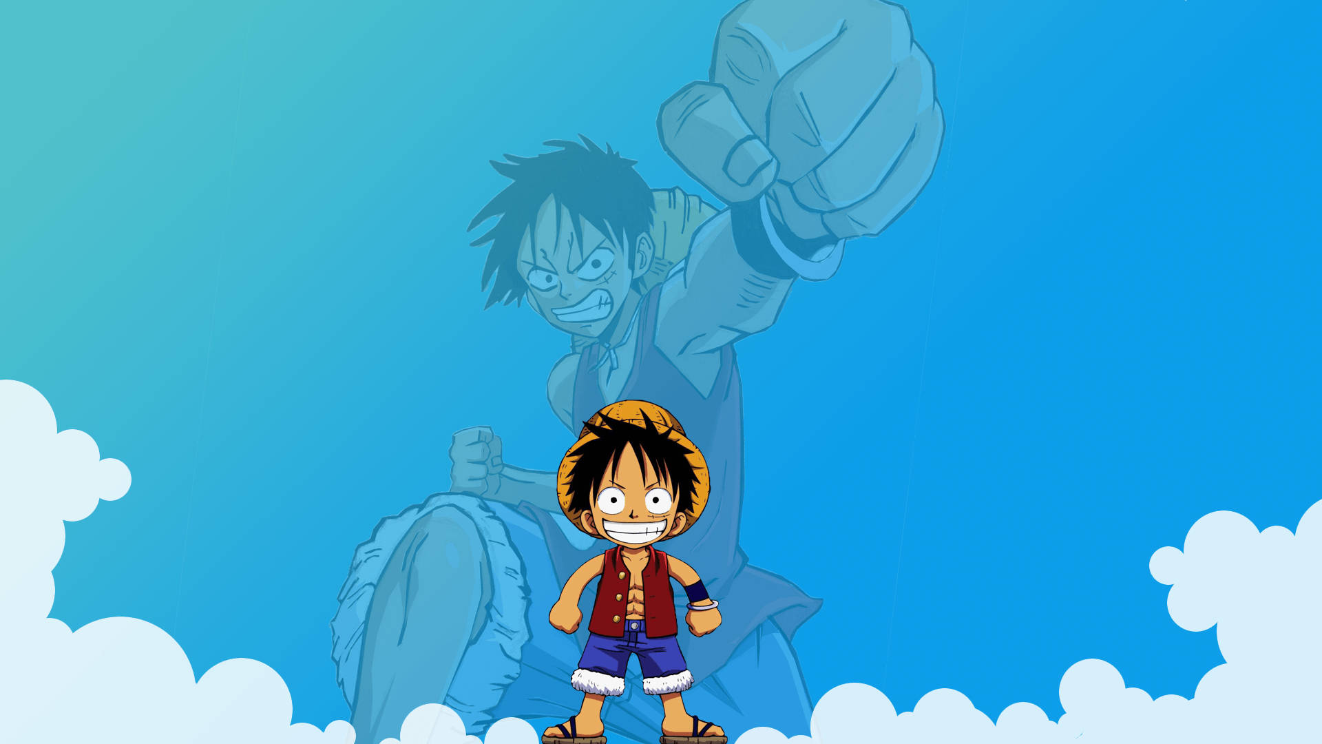 Younger And Adult Luffy Funny Wallpaper