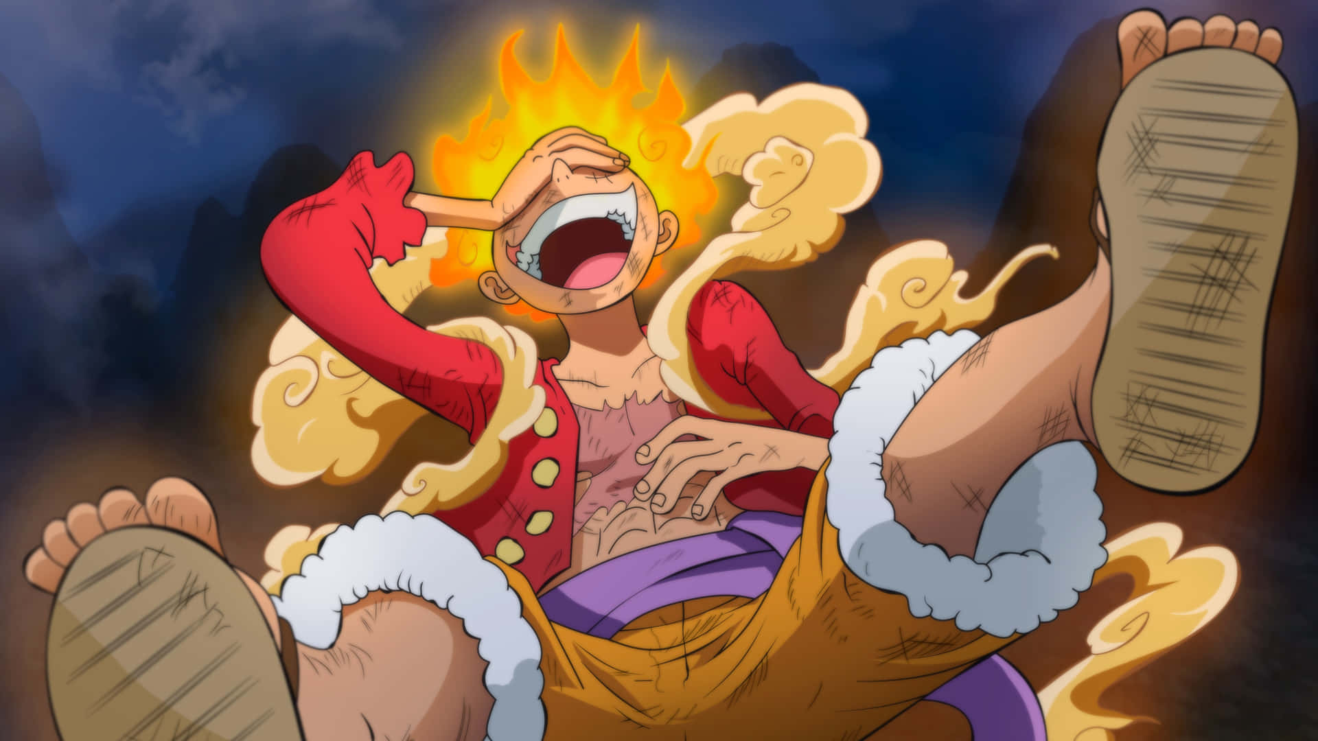 Luffy Gear5 Flaming Power Up Wallpaper