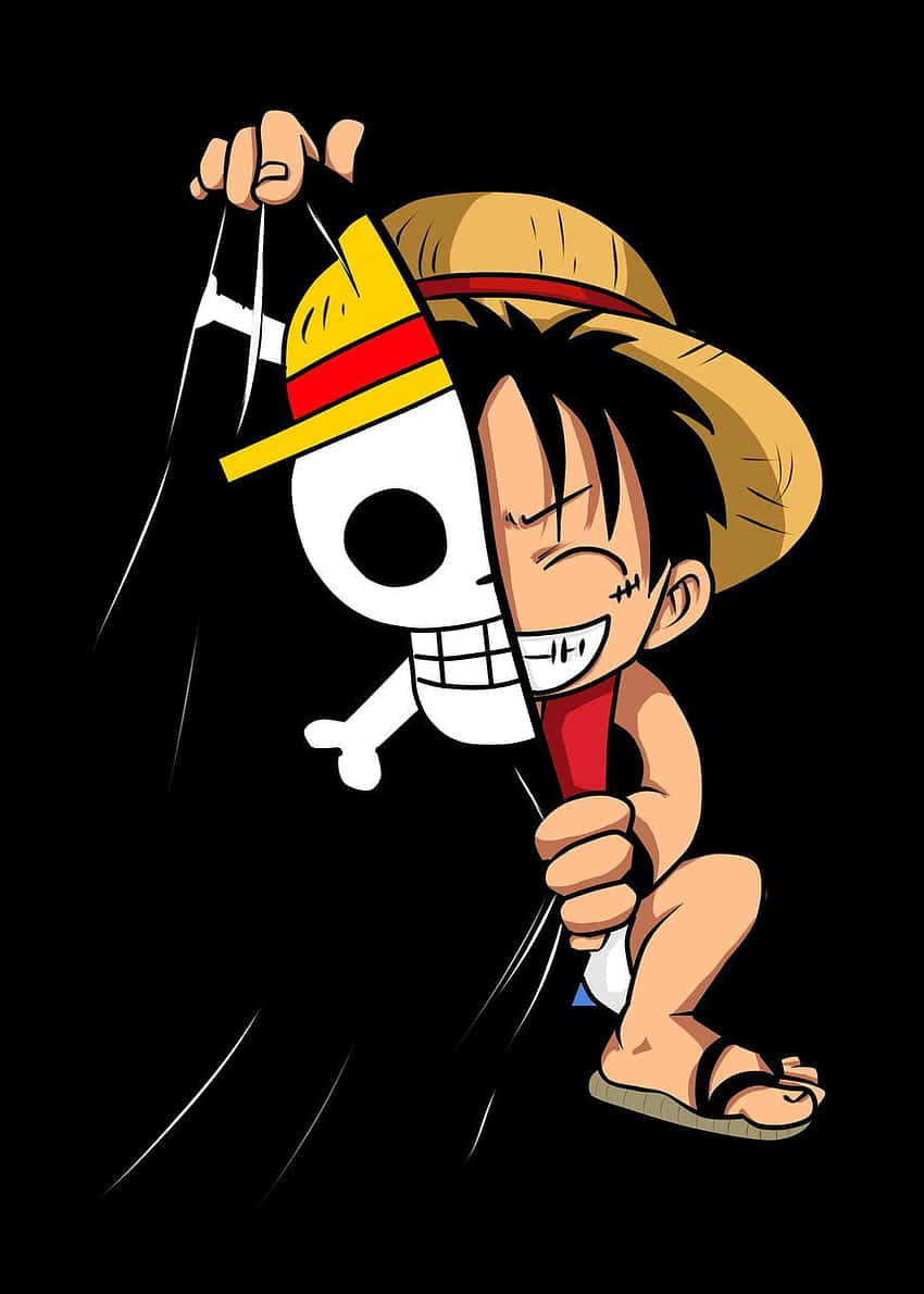 Luffy Holding Skull Flag Illustration Wallpaper