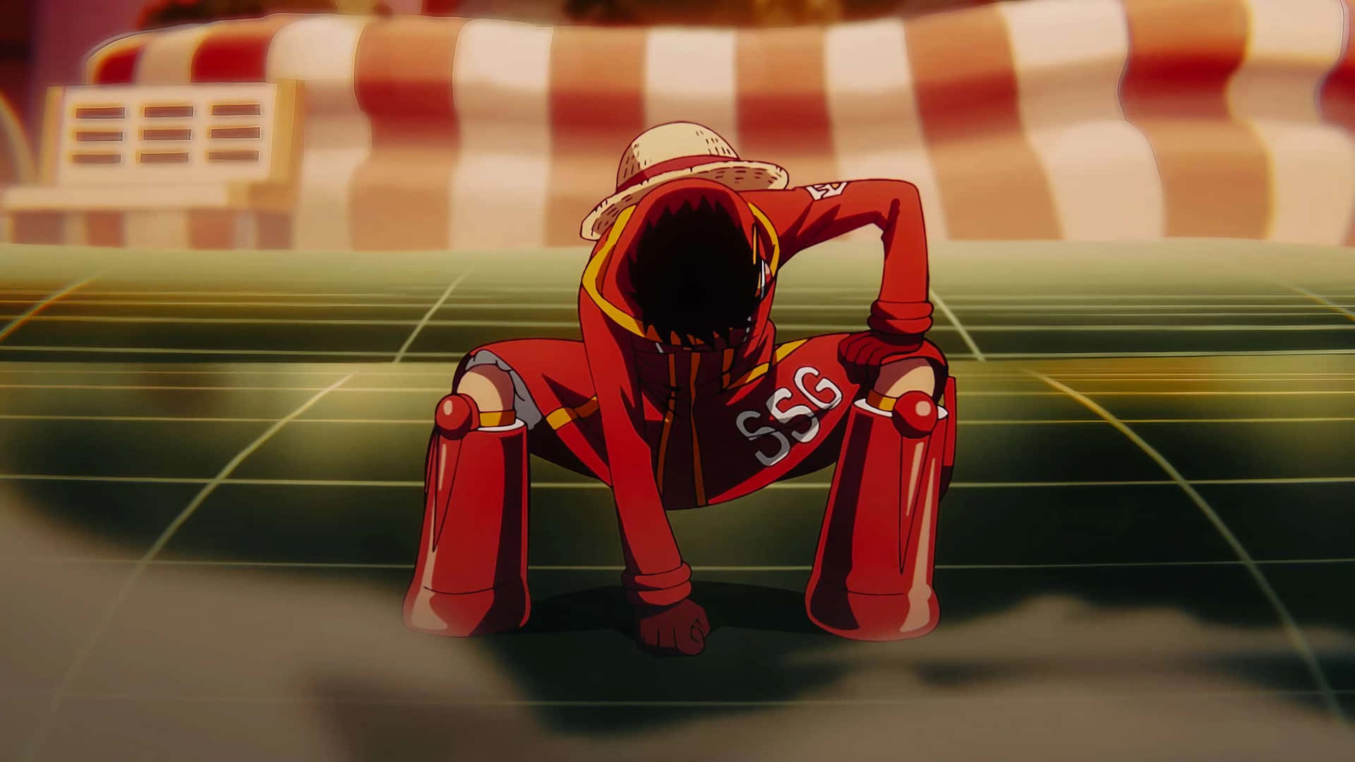 Luffy Kneeling Down Anime Scene Wallpaper