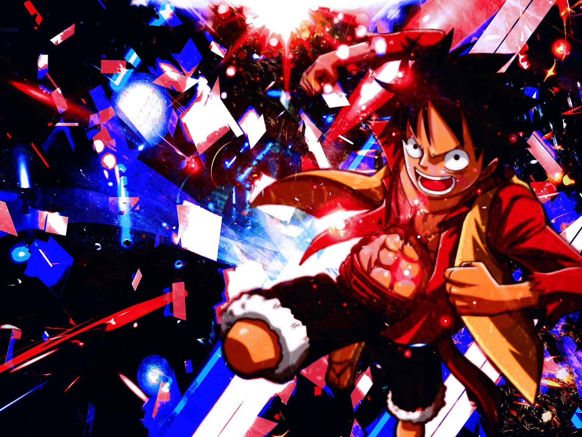 Luffy On Red Blue Background Wallpaper