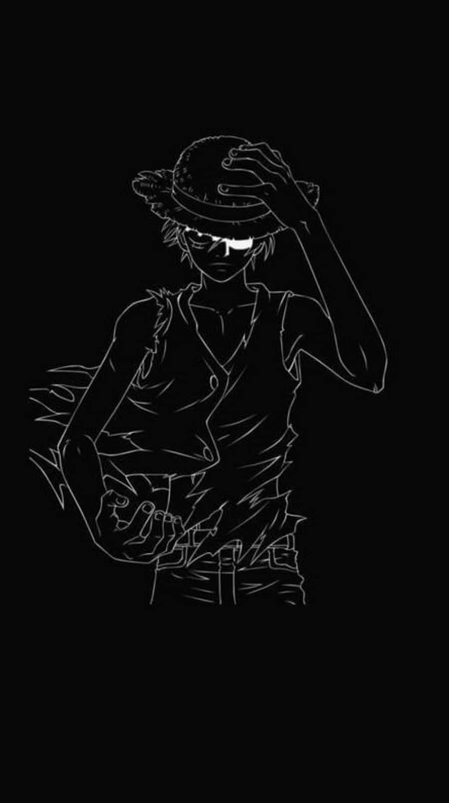 Black And White Outline Art Of Luffy Phone Wallpaper