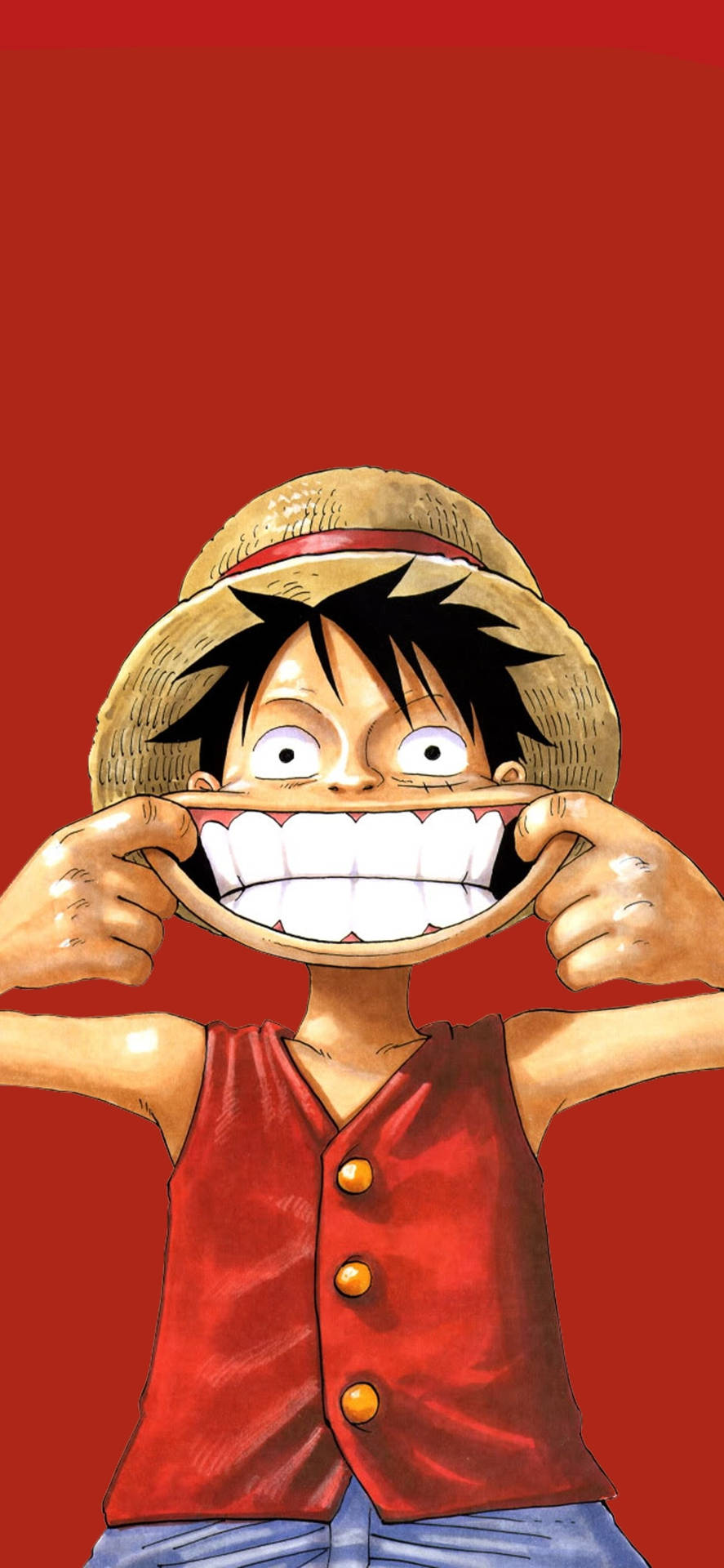 Luffy Smil På Rød Baggrund Wallpaper