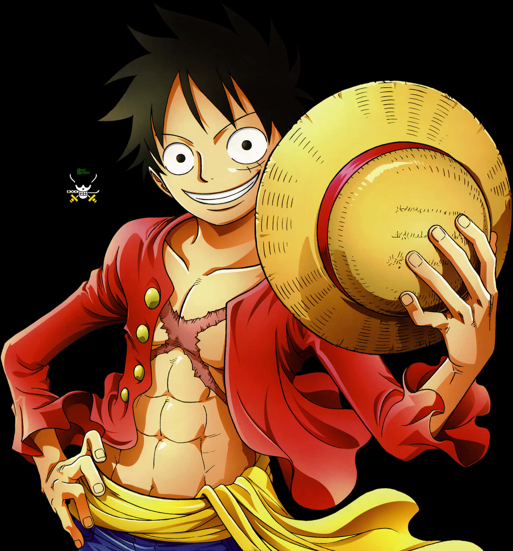 Download Luffy Smiling With Straw Hat | Wallpapers.com