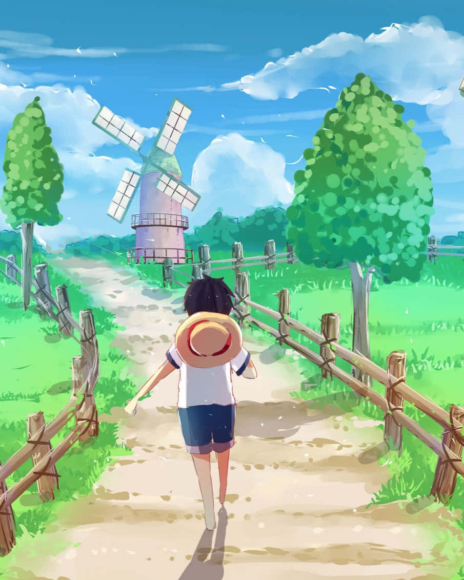 Luffy_ Walking_ Towards_ Windmill Wallpaper