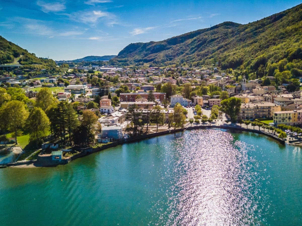 Lugano Aerial View Sparkling Lake Wallpaper