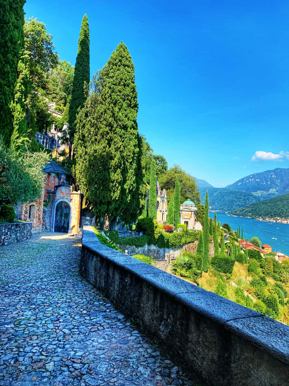 Lugano Lake View Cobbled Path Wallpaper