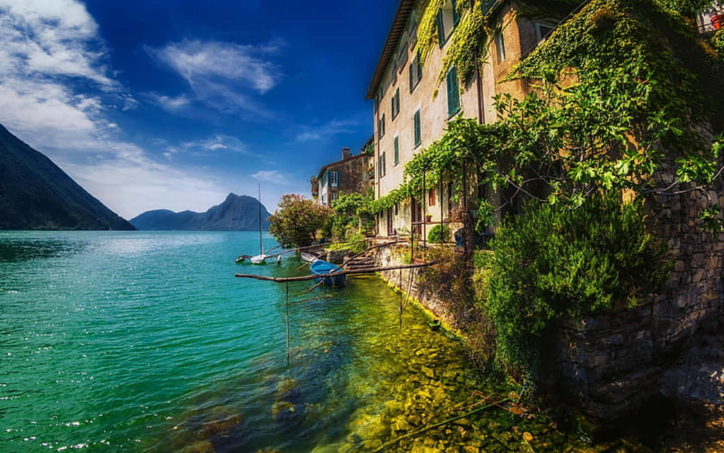 Lugano Lakefront Idyllic View Wallpaper