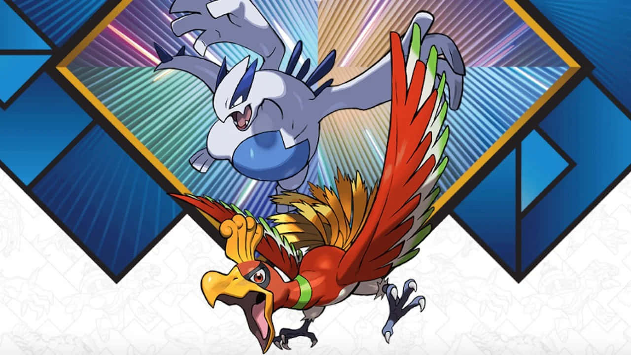 Lugia and Ho-oh on a Geometric Background Wallpaper