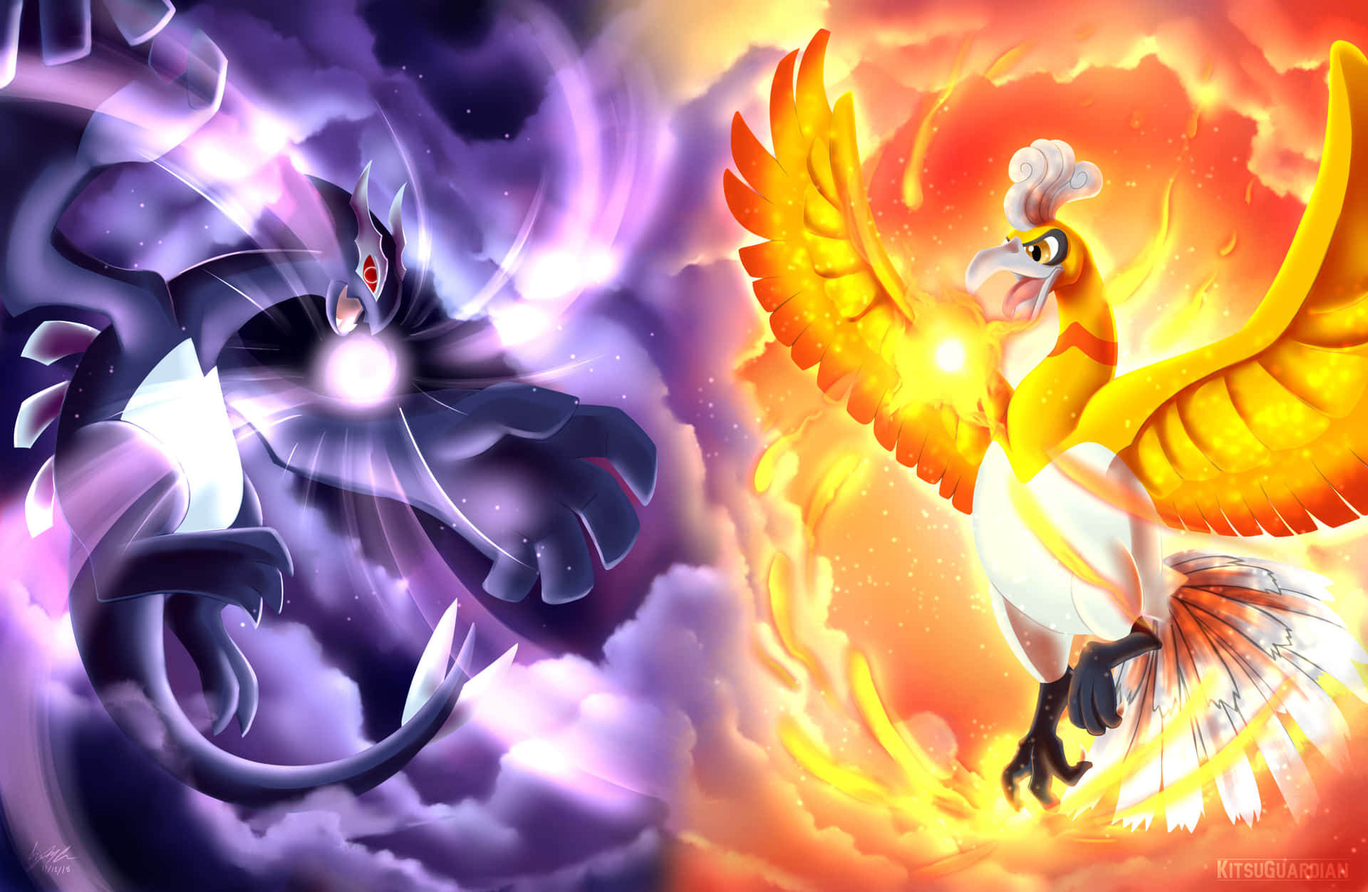 Download Lugia With Hoothoot And Ho-Oh Wallpaper
