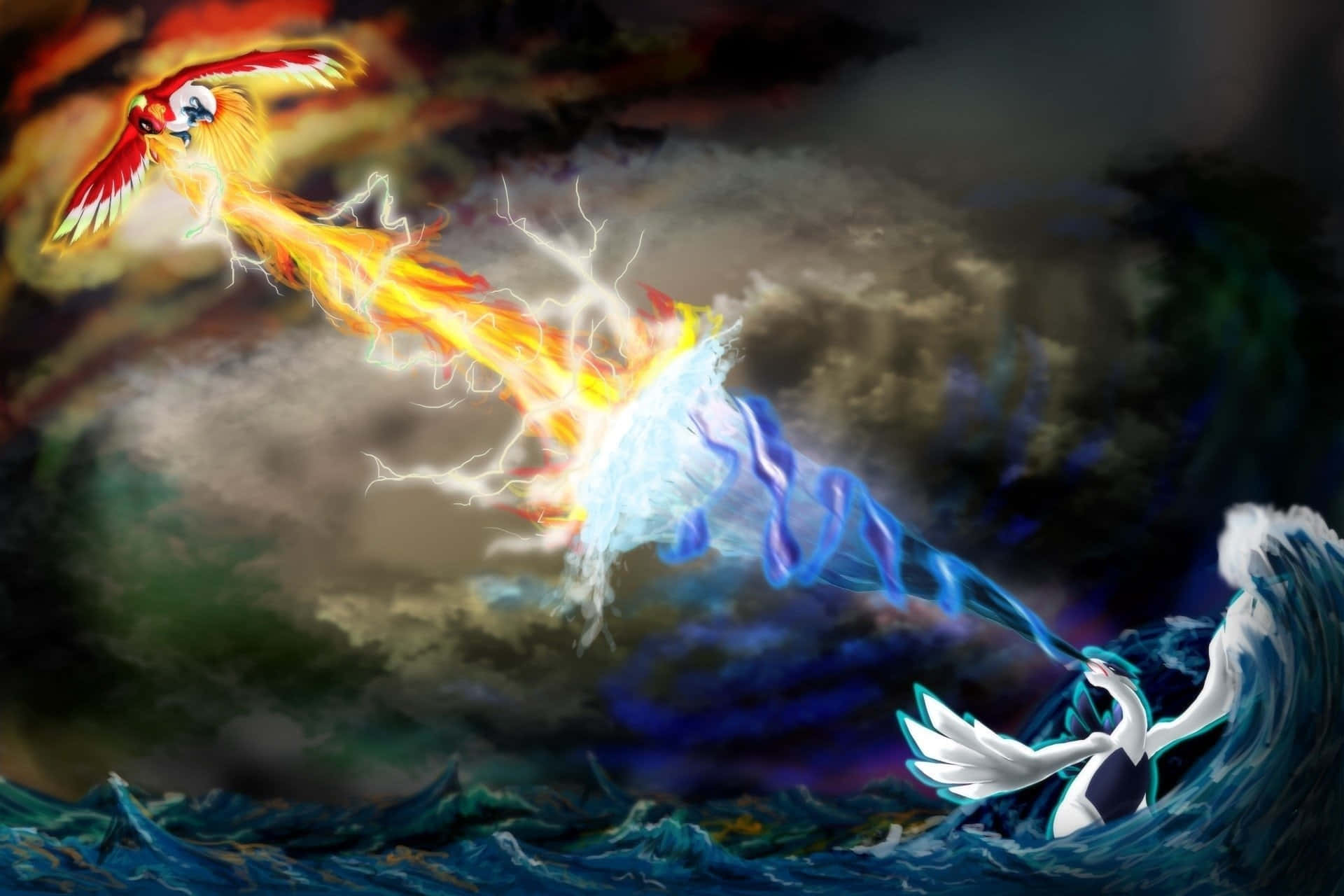 "A mysterious and powerful Lugia in flight."