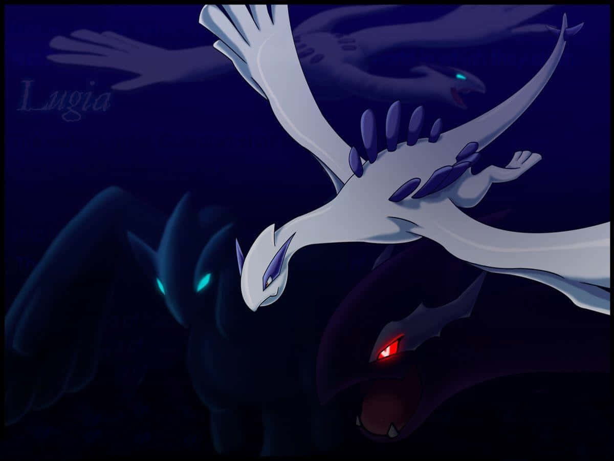 Einschwarz-weißes Bild Von Zwei Fliegenden Pokemon In Der Dunkelheit.