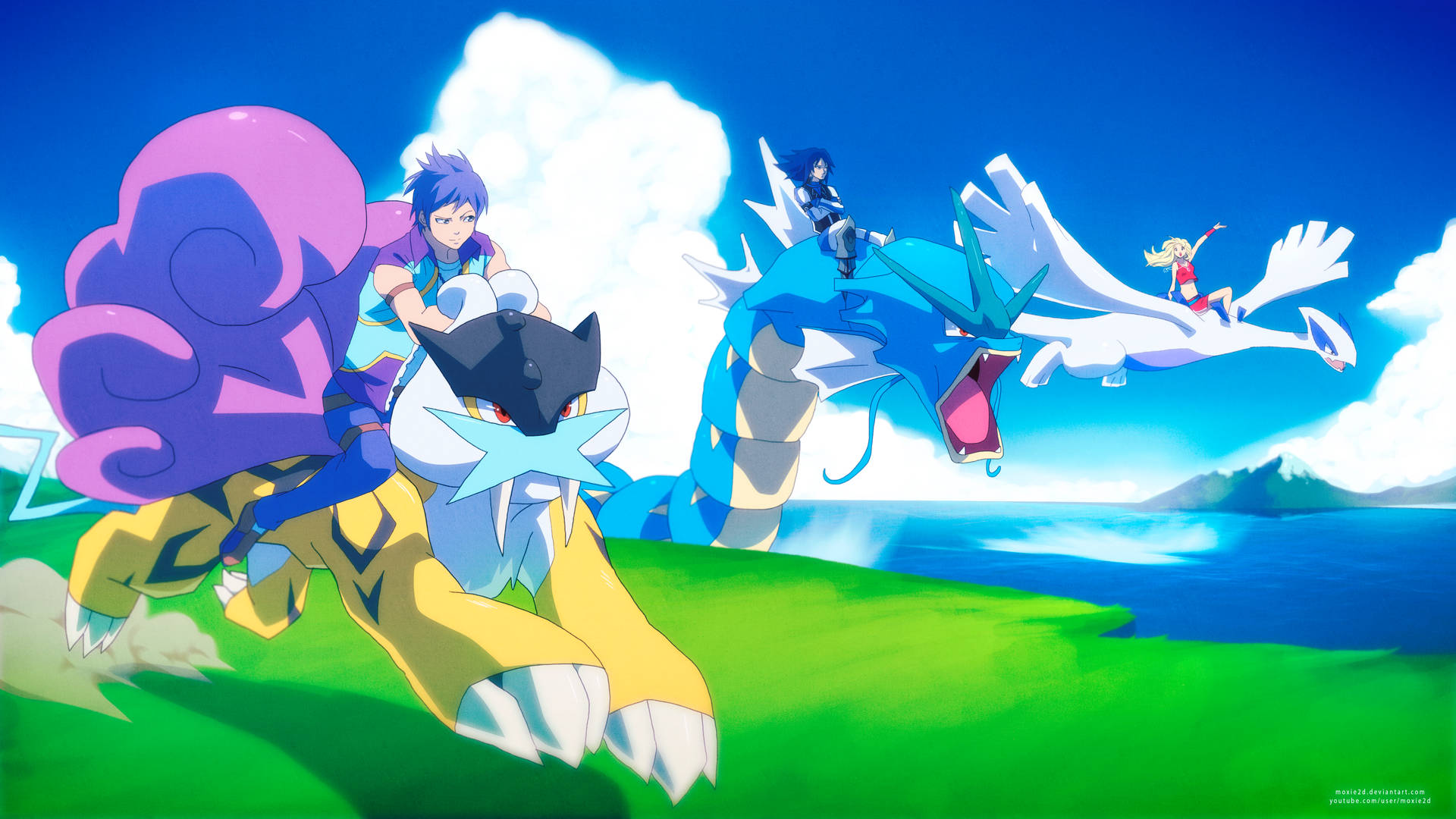 Lugia's kraftfulde Pokemon-hold samler sig for den største kamp nogensinde! Wallpaper