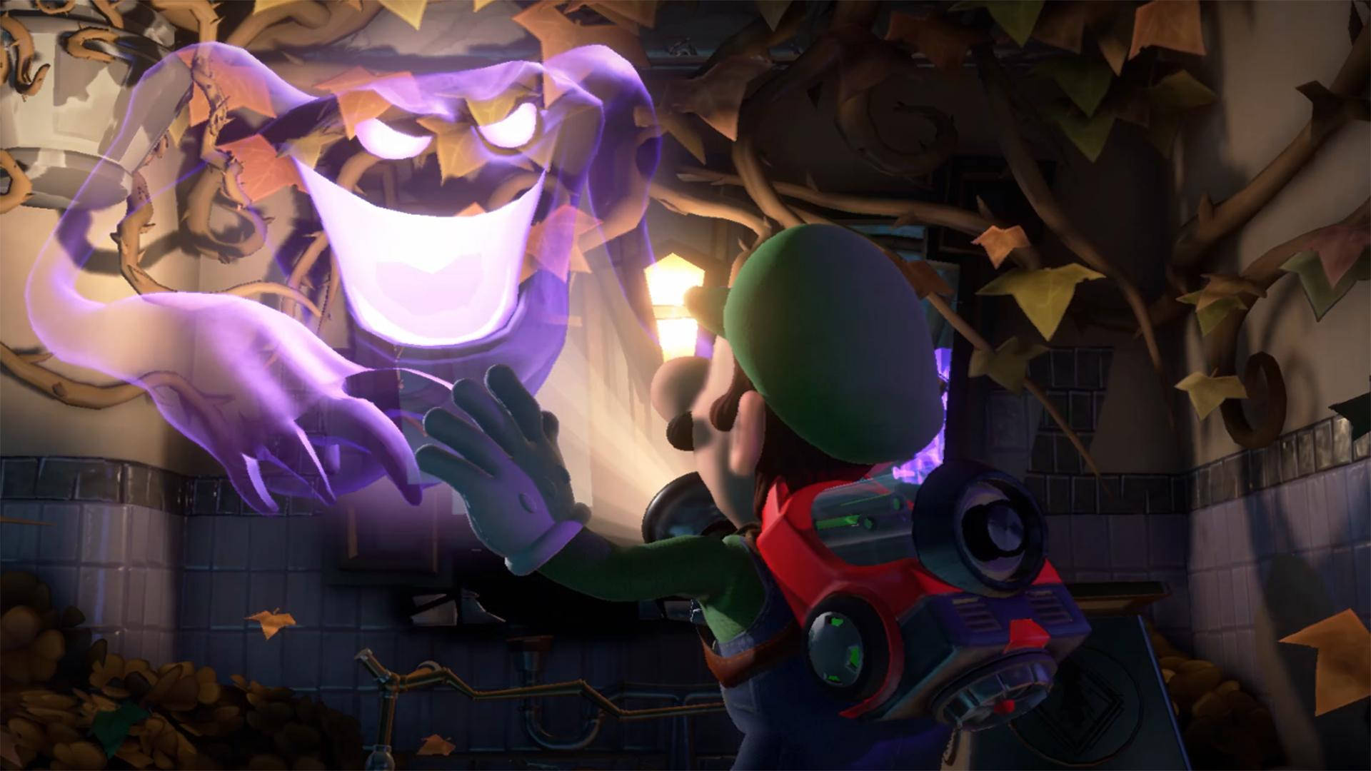 Luigi's Mansion 3 Luigi Facing Purple Ghost Wallpaper