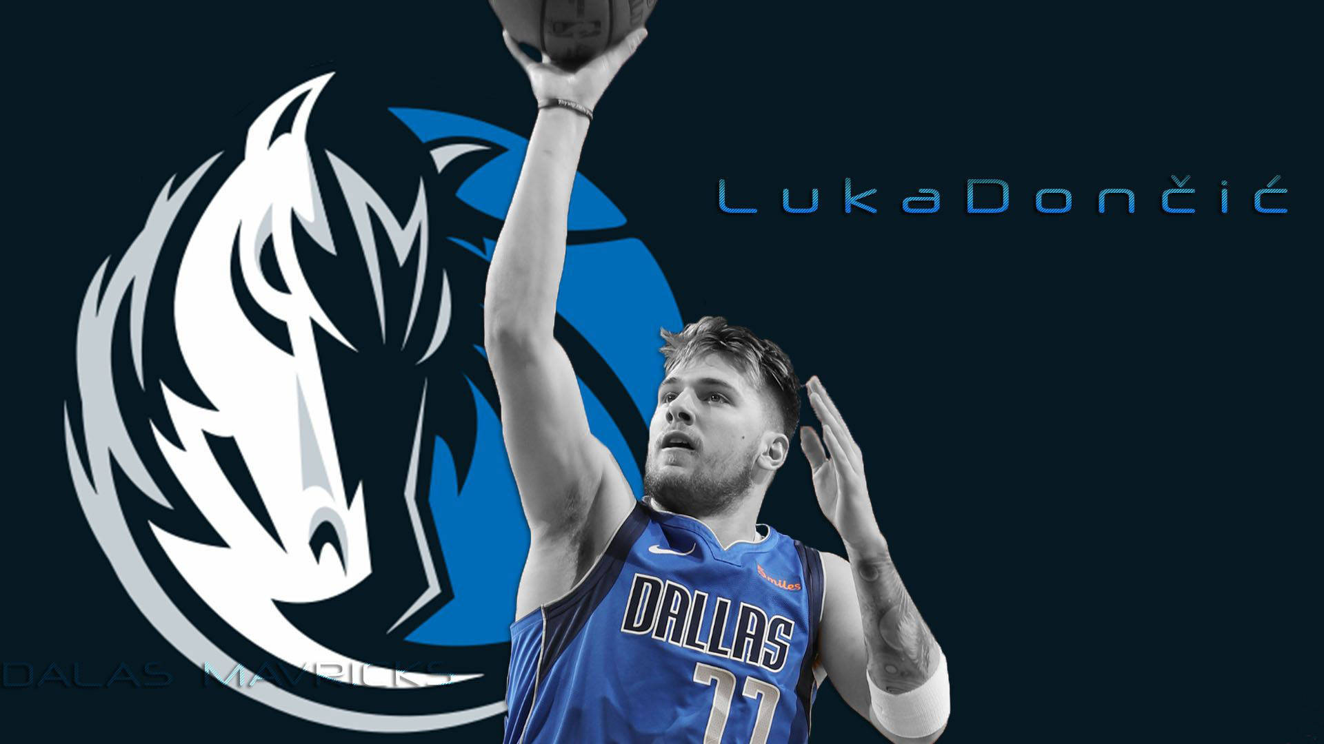 Luka Doncic Dallas Mavericks Logo Wallpaper
