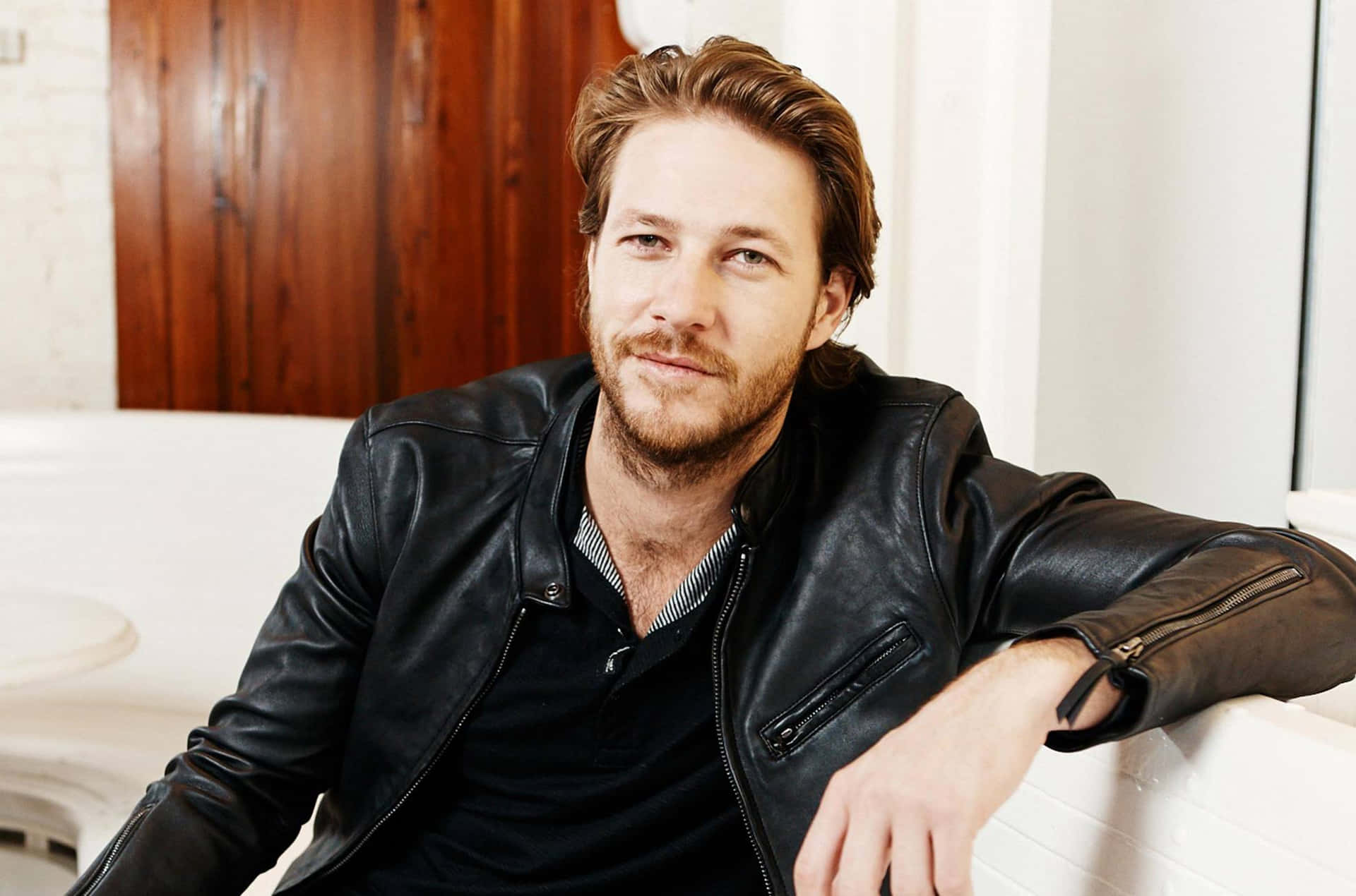 Luke Bracey Leather Jacket Portrait Wallpaper