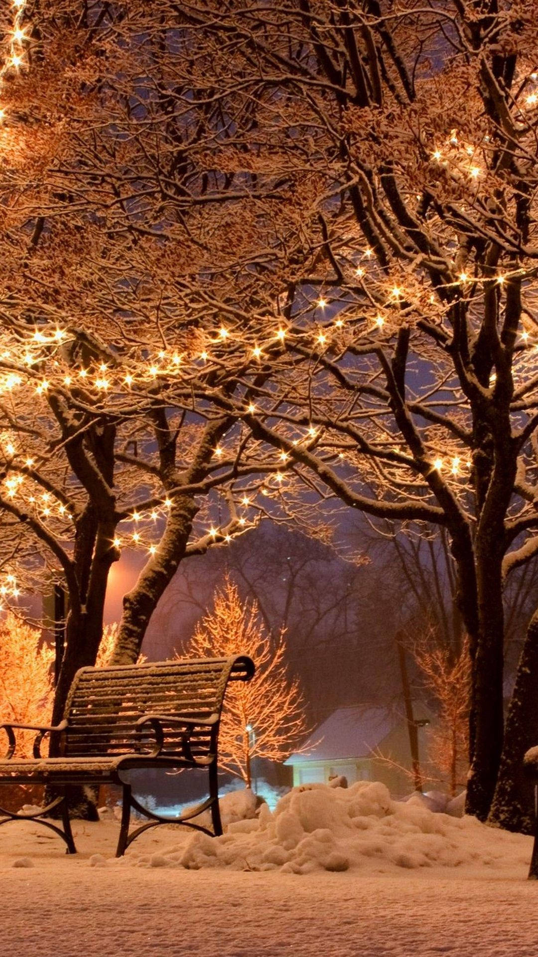 Luminous Bench Winter iPhone Wallpaper