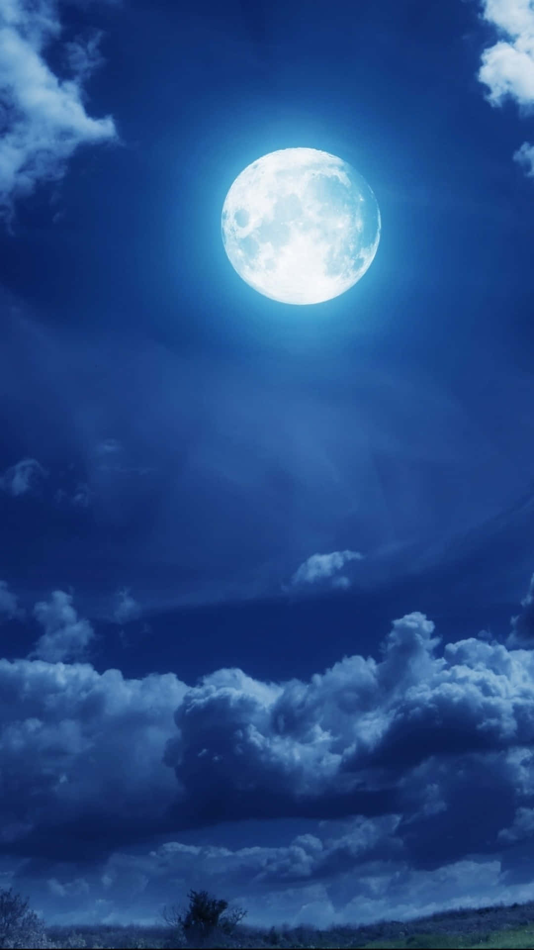 Luminous Blue Moon Night Sky Wallpaper