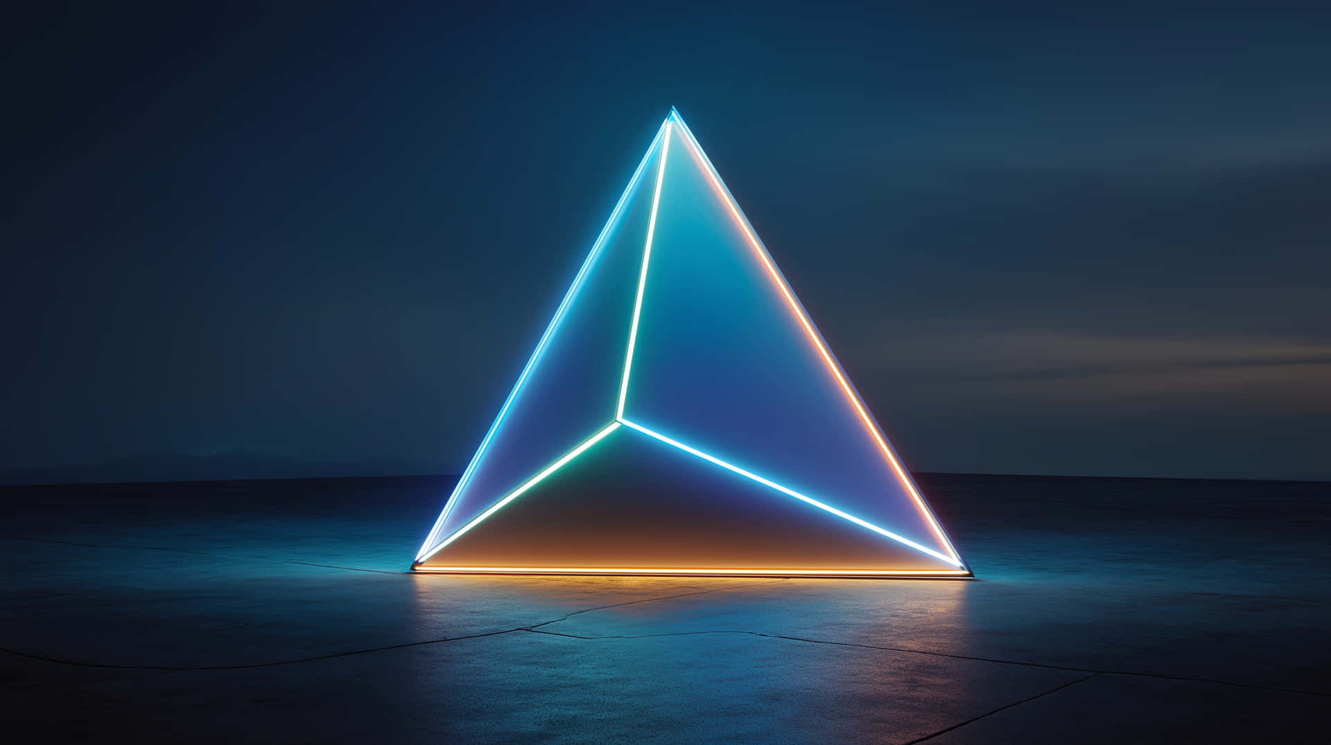 Luminous Geometric Pyramid With Neon Edges On Concrete Surface Wallpaper