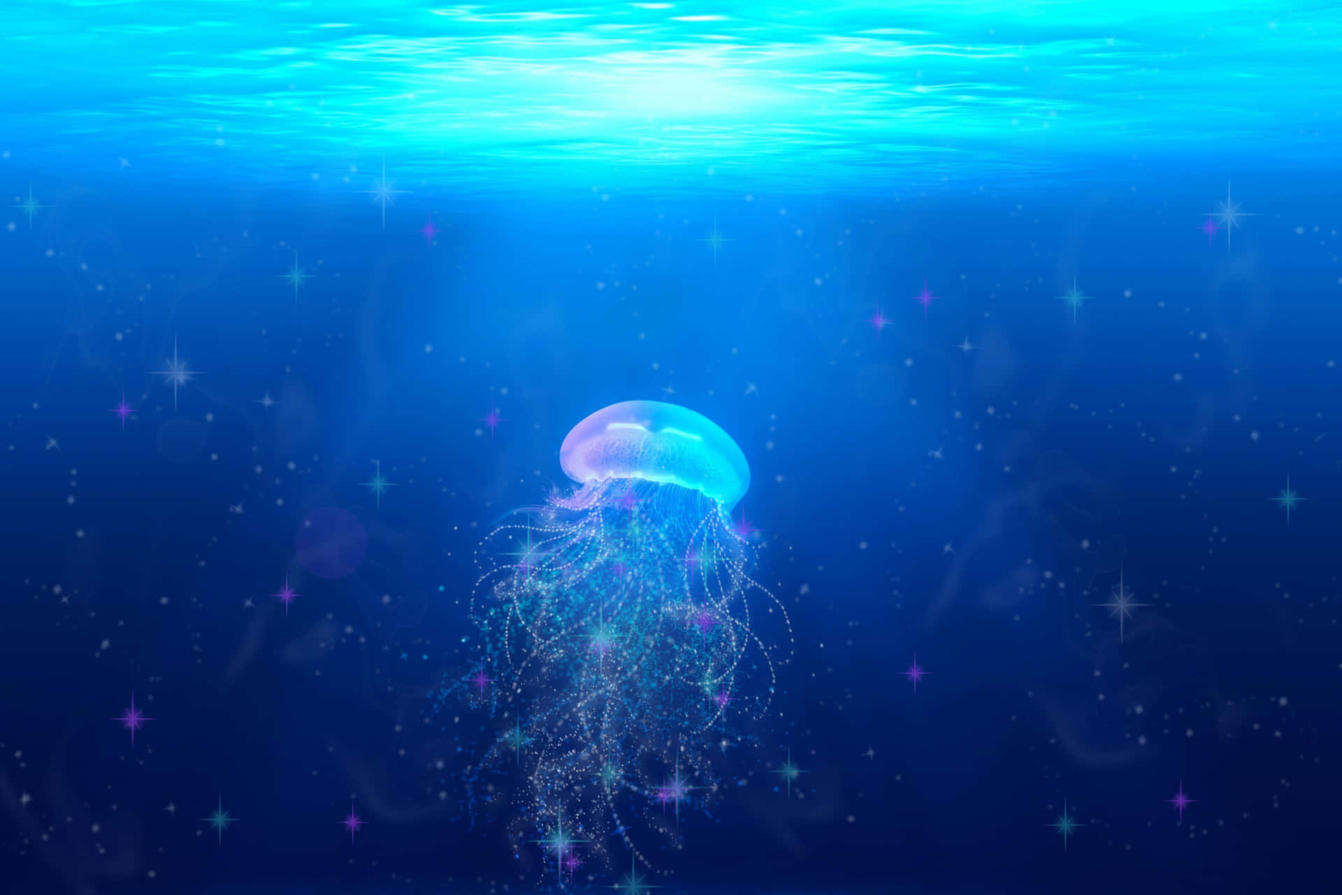 Luminous_ Jellyfish_ Underwater_ Scene Wallpaper