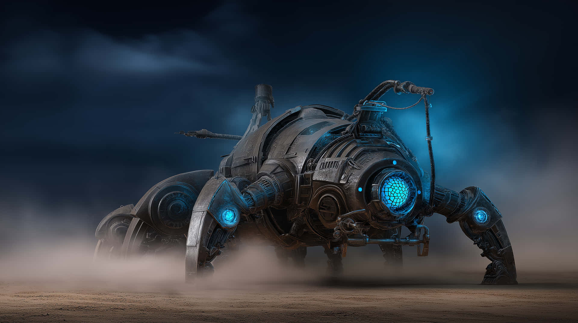 Luminous Mechanical Beetle: Sci-fi Desert Wanderer Wallpaper