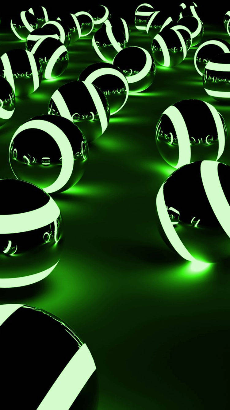 Luminous Metal Spheres Green iPhone Wallpaper