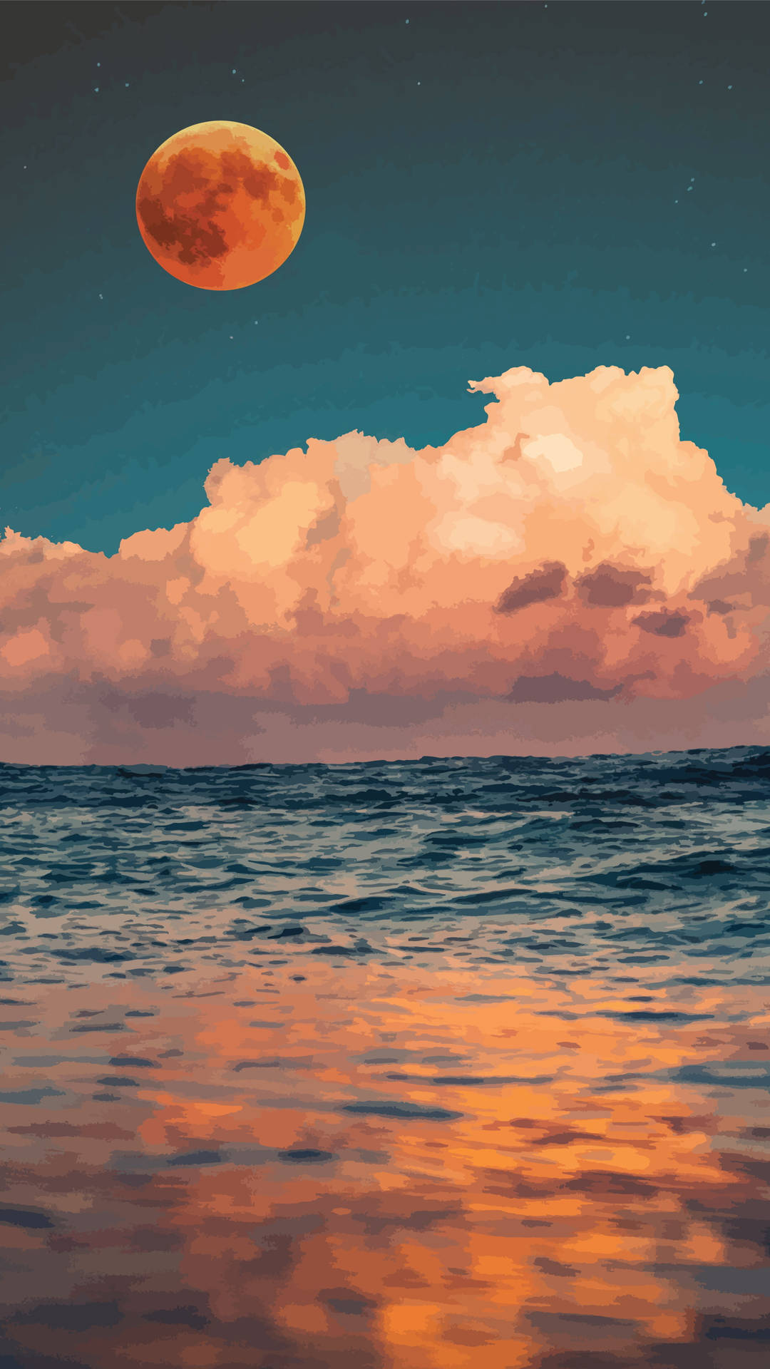 Lunavollmond Ozean Spiegelung Wallpaper