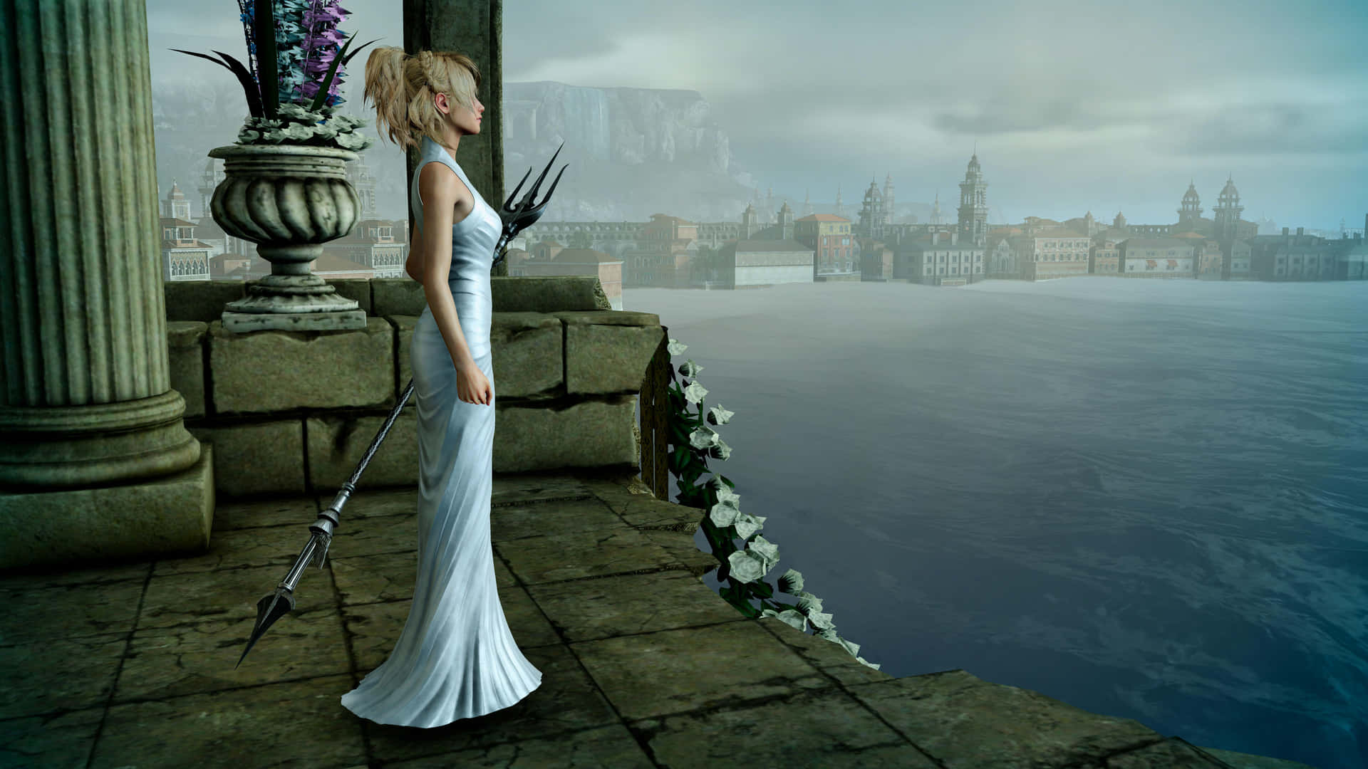 Luna In White Dress Final Fantasy Xv Background