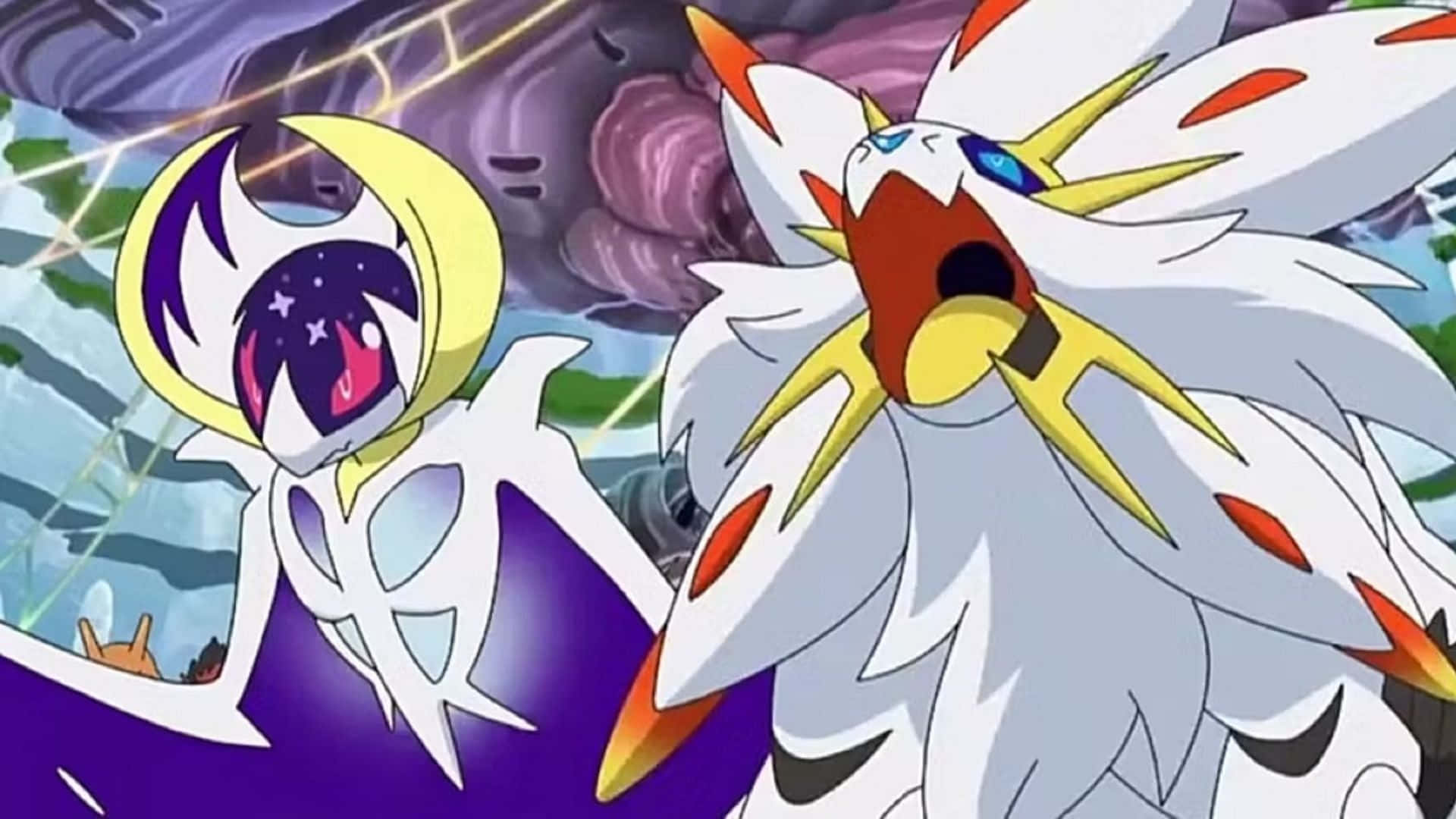 Lunalae Solgaleo In Primo Piano Sfondo