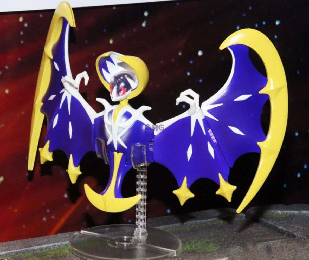 A Close-Up View of a Lunala Toy on Display Stand Wallpaper