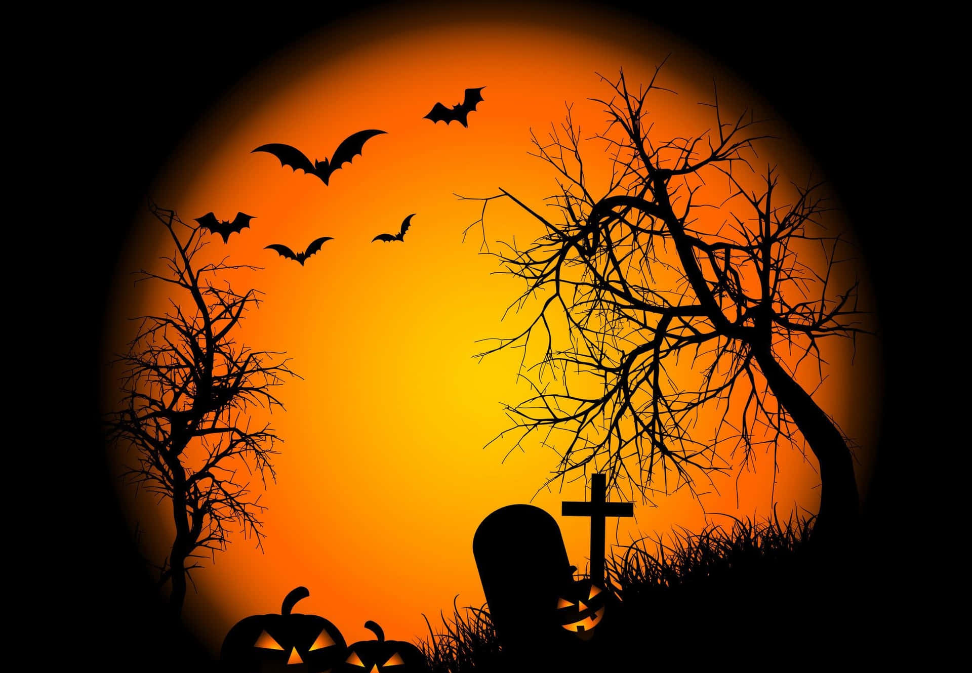 Lunapiena Che Sorge Su Una Spettrale Notte Arancione Di Halloween.