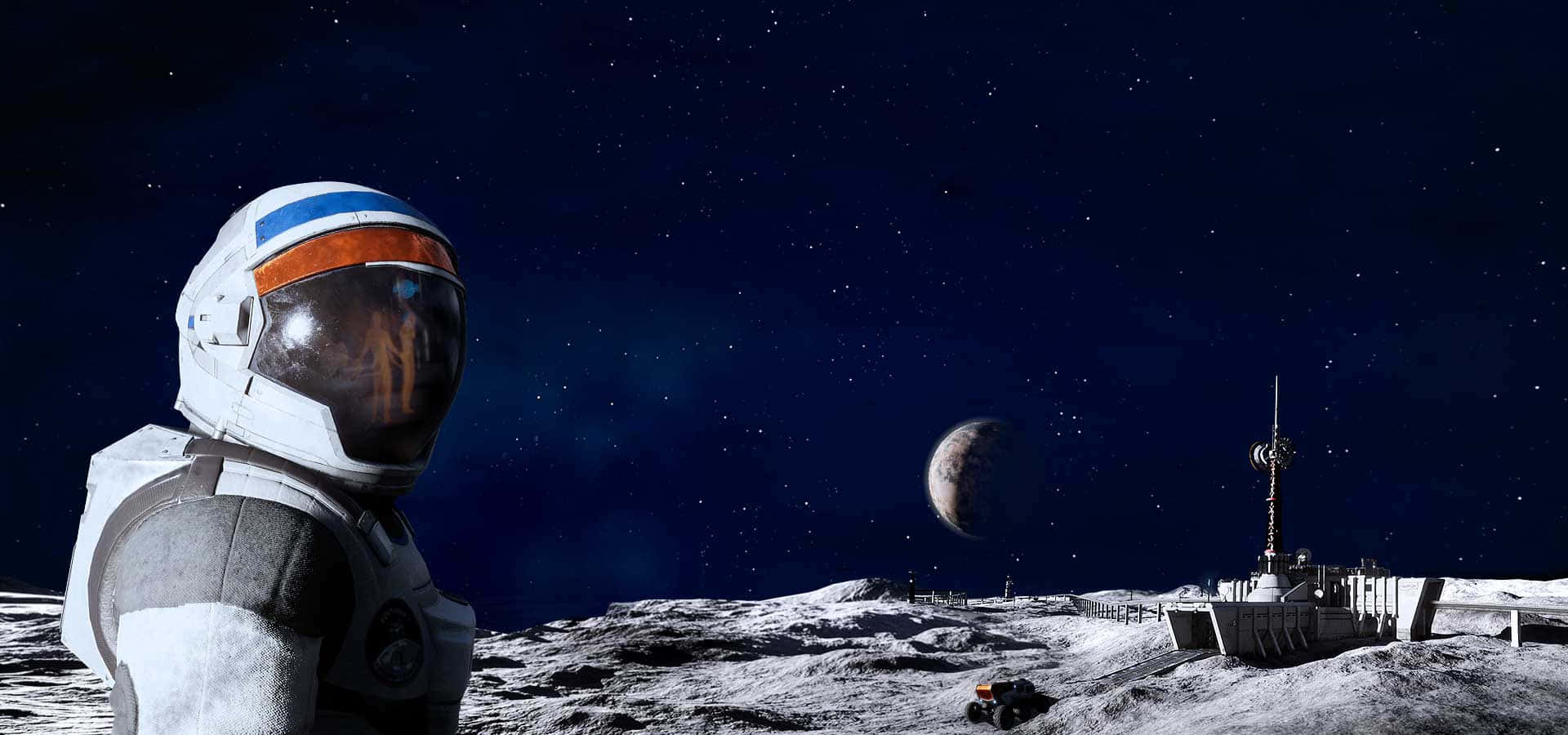 Lunar_ Base_with_ Astronaut_and_ Earth_ View.jpg Wallpaper