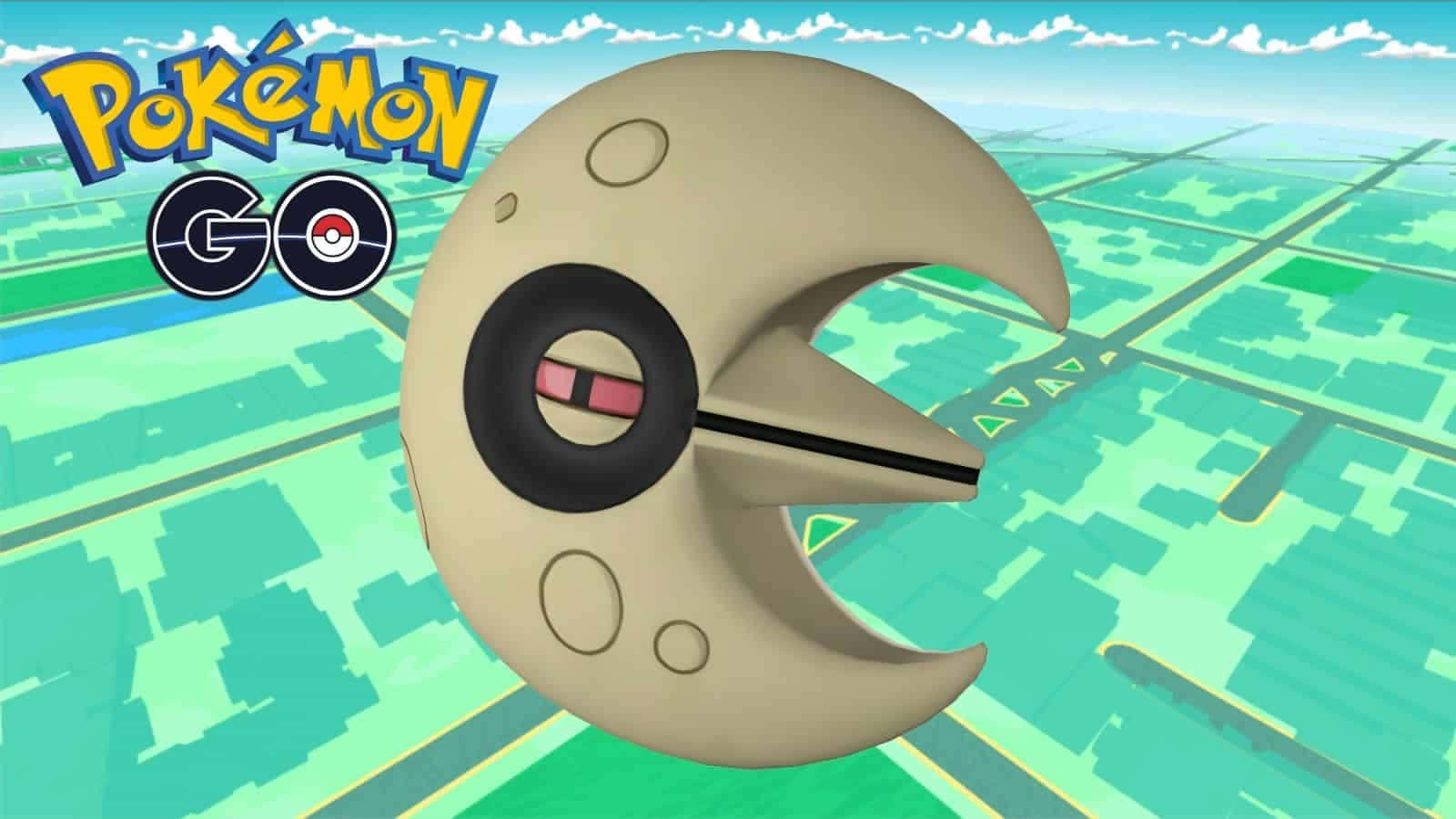 Exciting Lunatone Featured with Iconic Pokémon GO Logo Wallpaper