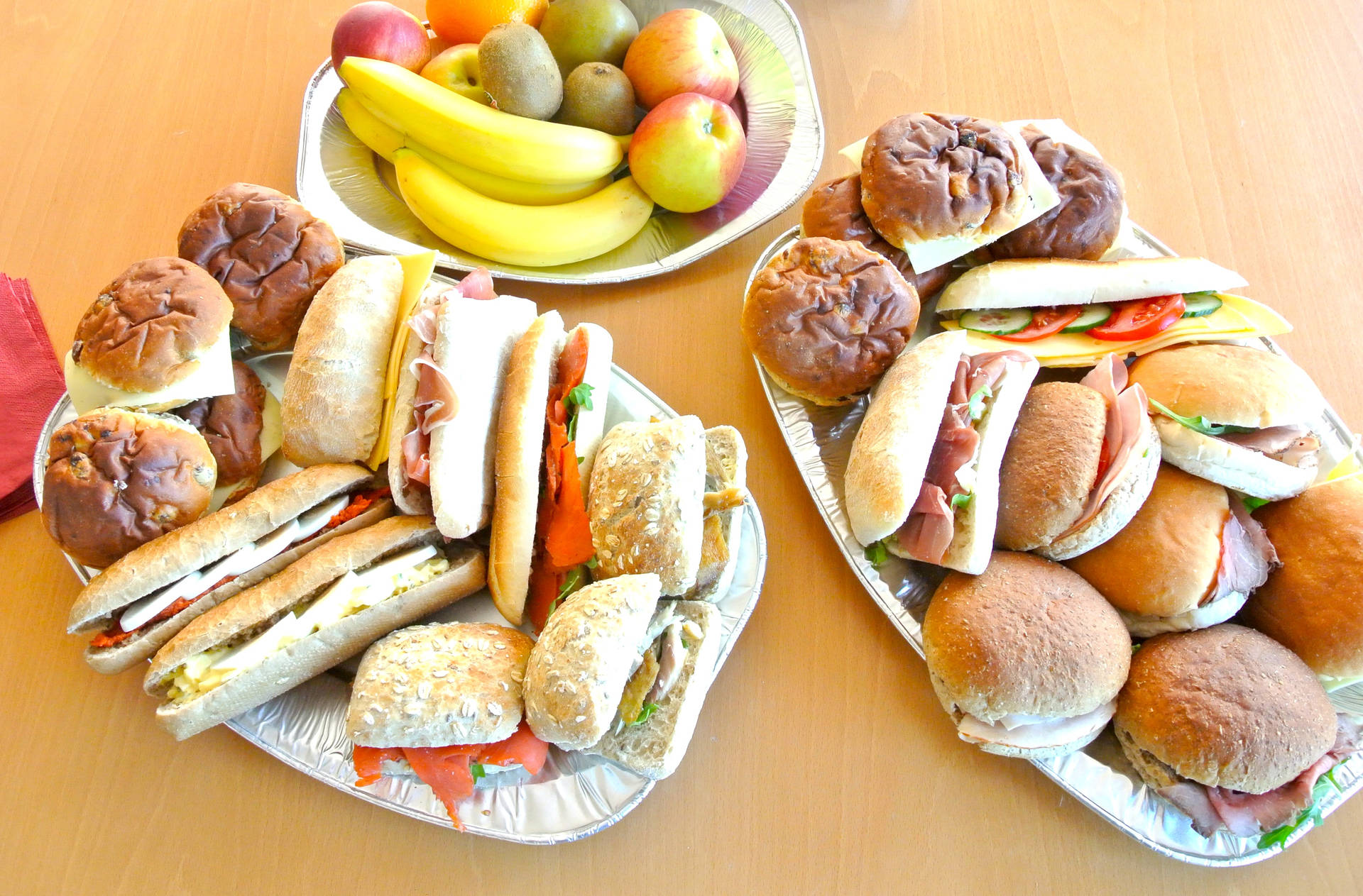 Lunch With Sandwich Platter And Fruits Wallpaper