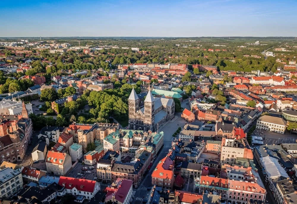 Lund Cathedral Aerial View Sweden Wallpaper