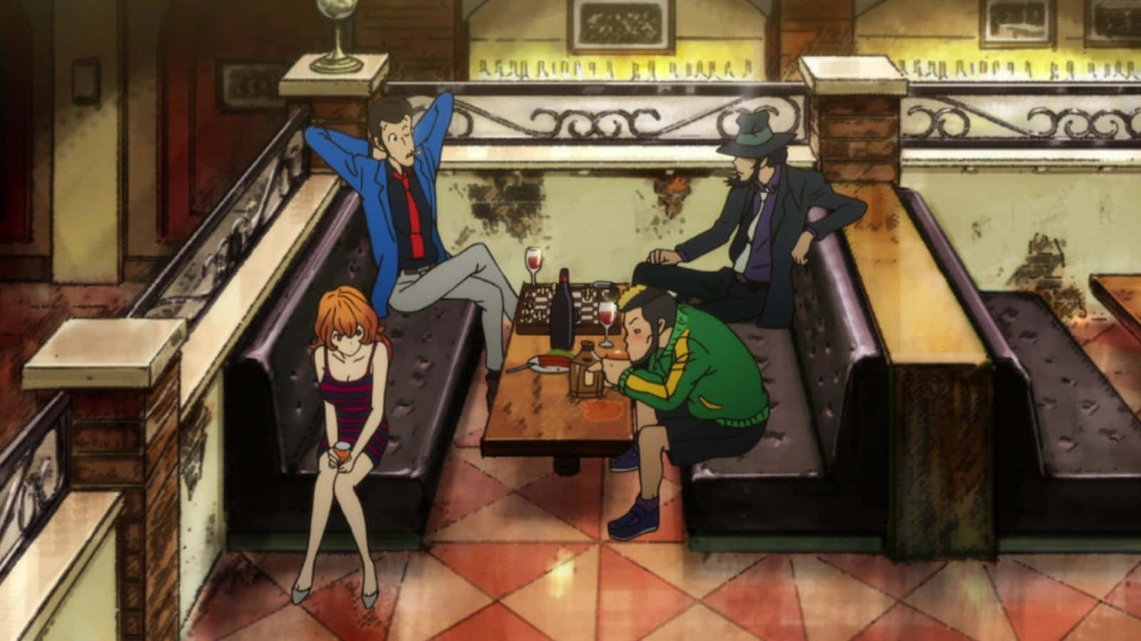 Lupin Iii Cast Ontspannen In De Bar Achtergrond