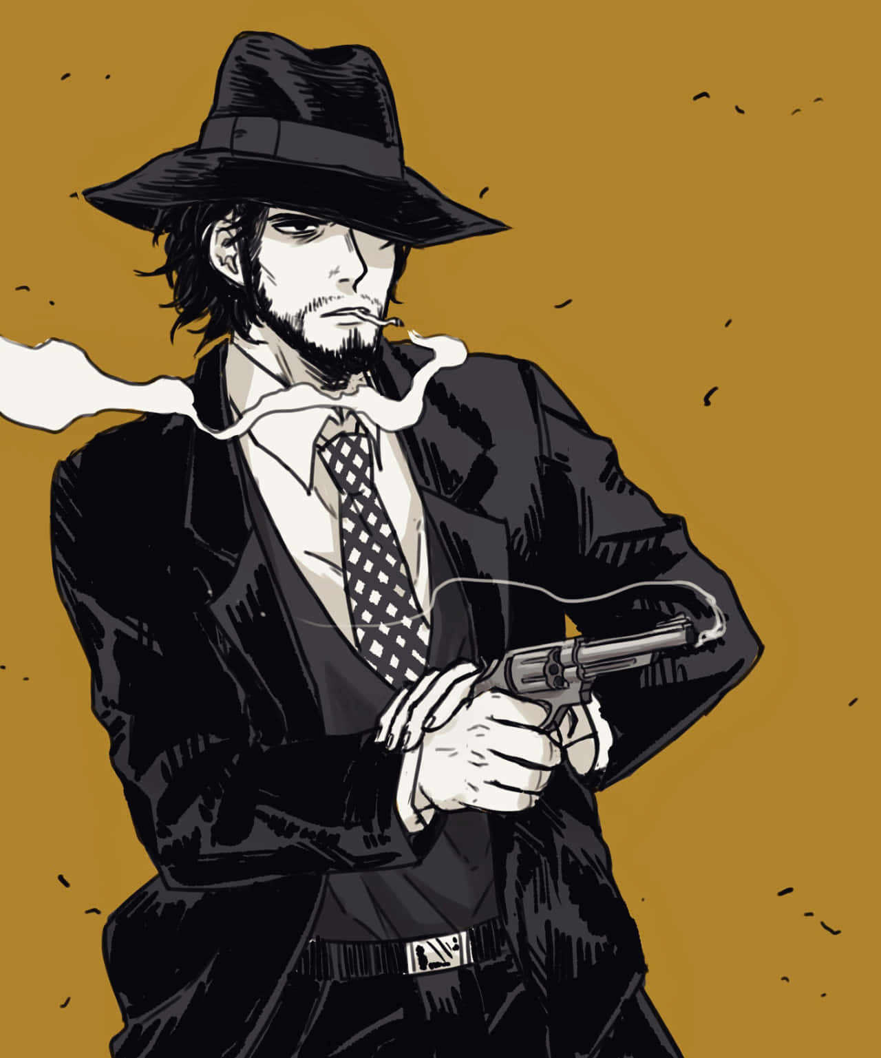 Daisuke Jigen from Lupin III in a Cool and Relaxed Pose Wallpaper