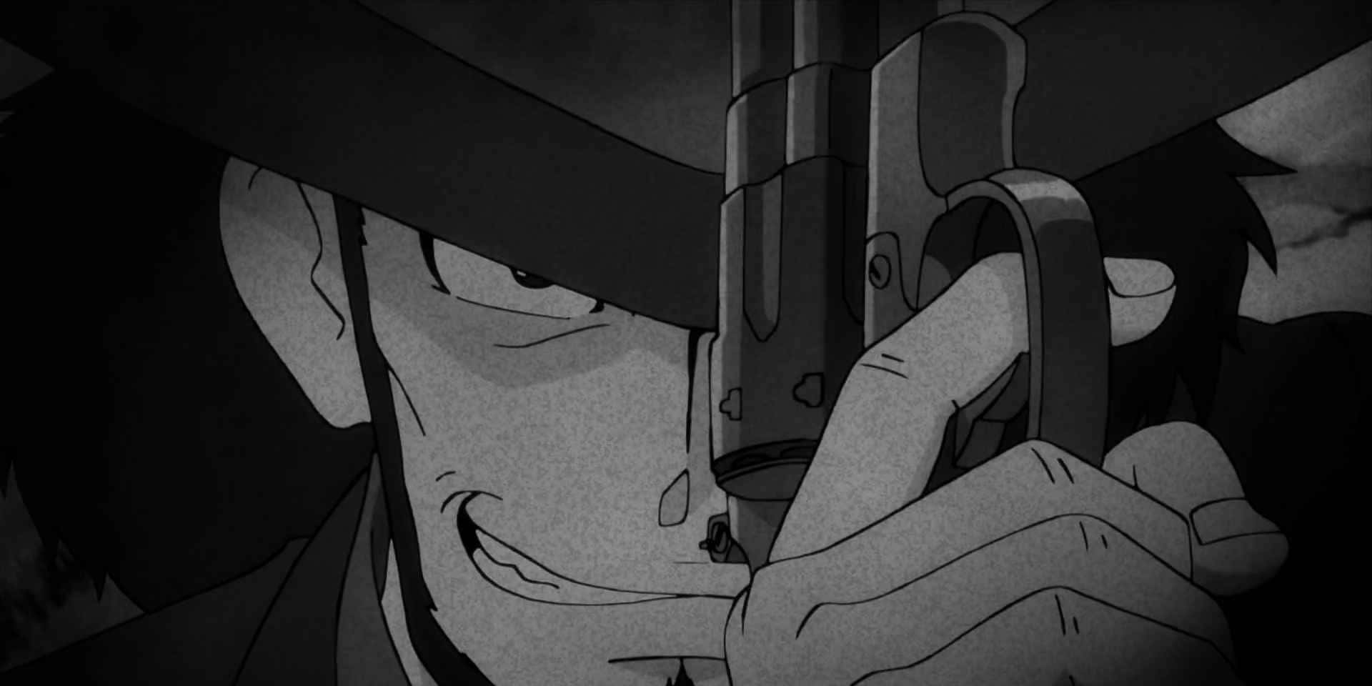 Lupin III and Daisuke Jigen posing with guns in an action-packed scene Wallpaper