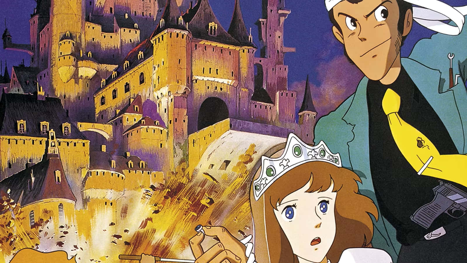 Lupin III standing fearless in front of The Castle of Cagliostro Wallpaper