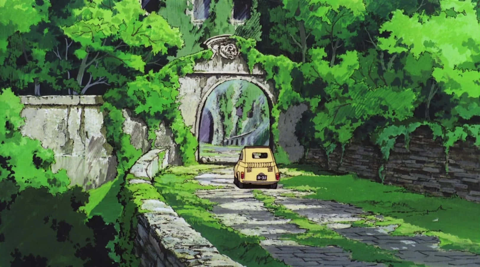 Lupin III and his team in a thrilling scene from The Castle of Cagliostro Wallpaper