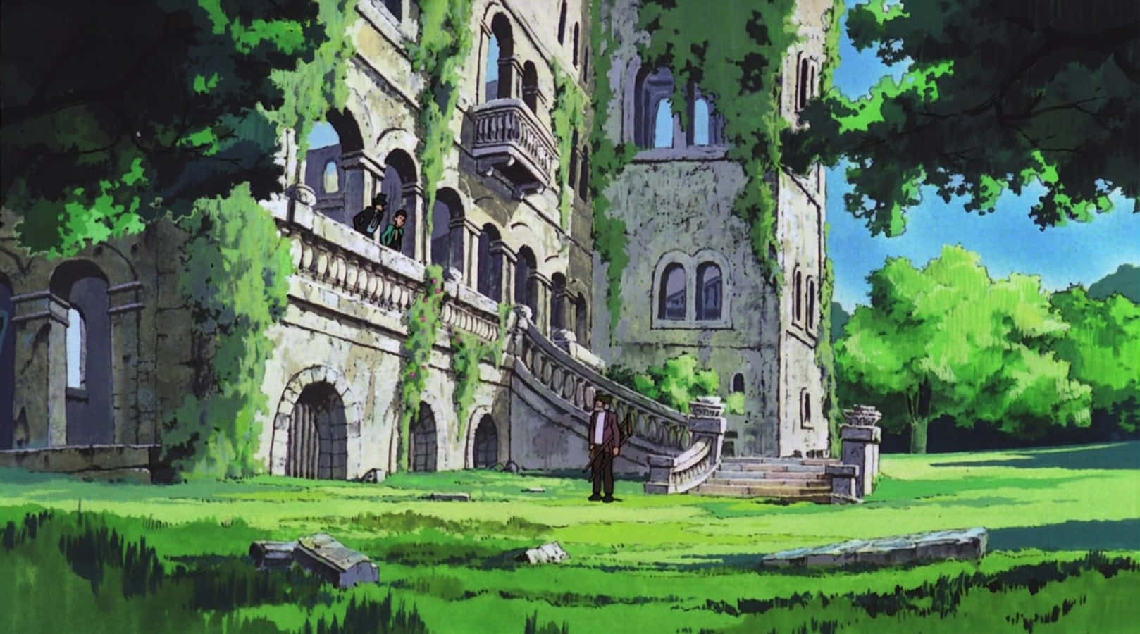 Lupin III and his gang in front of the Castle of Cagliostro Wallpaper