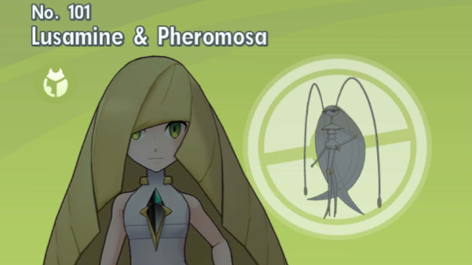 Lusamine And Pheromosa With Green Background Wallpaper