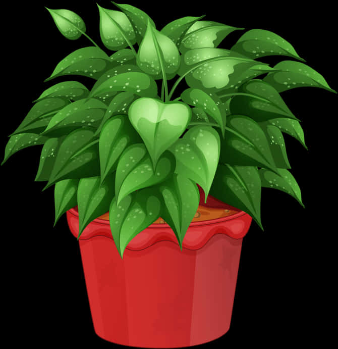 Lush Green Plantin Red Pot PNG