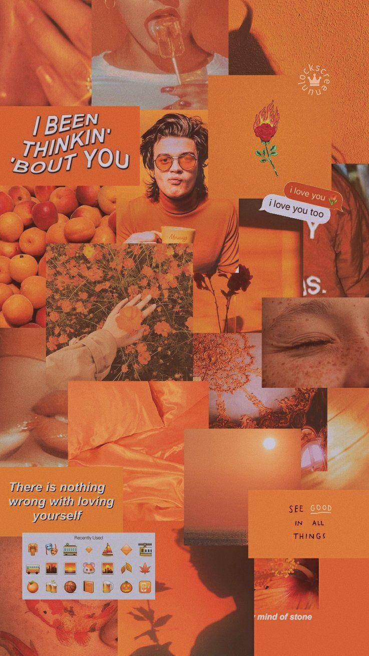 Collageestético De Tonos Pastel Naranja Vibrantes Fondo de pantalla