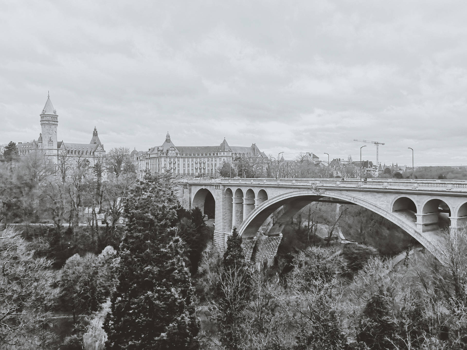 Luxembourg Pont Adolphe Black And White Wallpaper